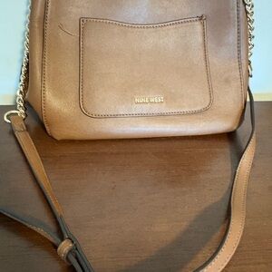 Nine West Brown Crossbody Bag with Chain-Accent Strap